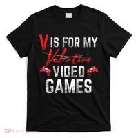 V Is For Video Games Funny Valentines Day T-Shirt thumb 0