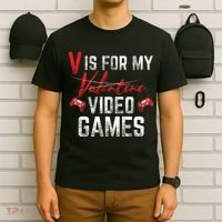 V Is For Video Games Funny Valentines Day T-Shirt thumb 6