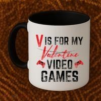 V Is For Video Games Funny Valentines Day Coffee Mug thumb 2
