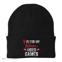 V Is For Video Games Funny Valentines Day Beanie thumb 0