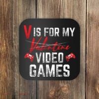 V Is For Video Games Funny Valentines Day Coaster thumb 0