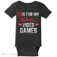 V Is For Video Games Funny Valentines Day Baby Bodysuit thumb 0