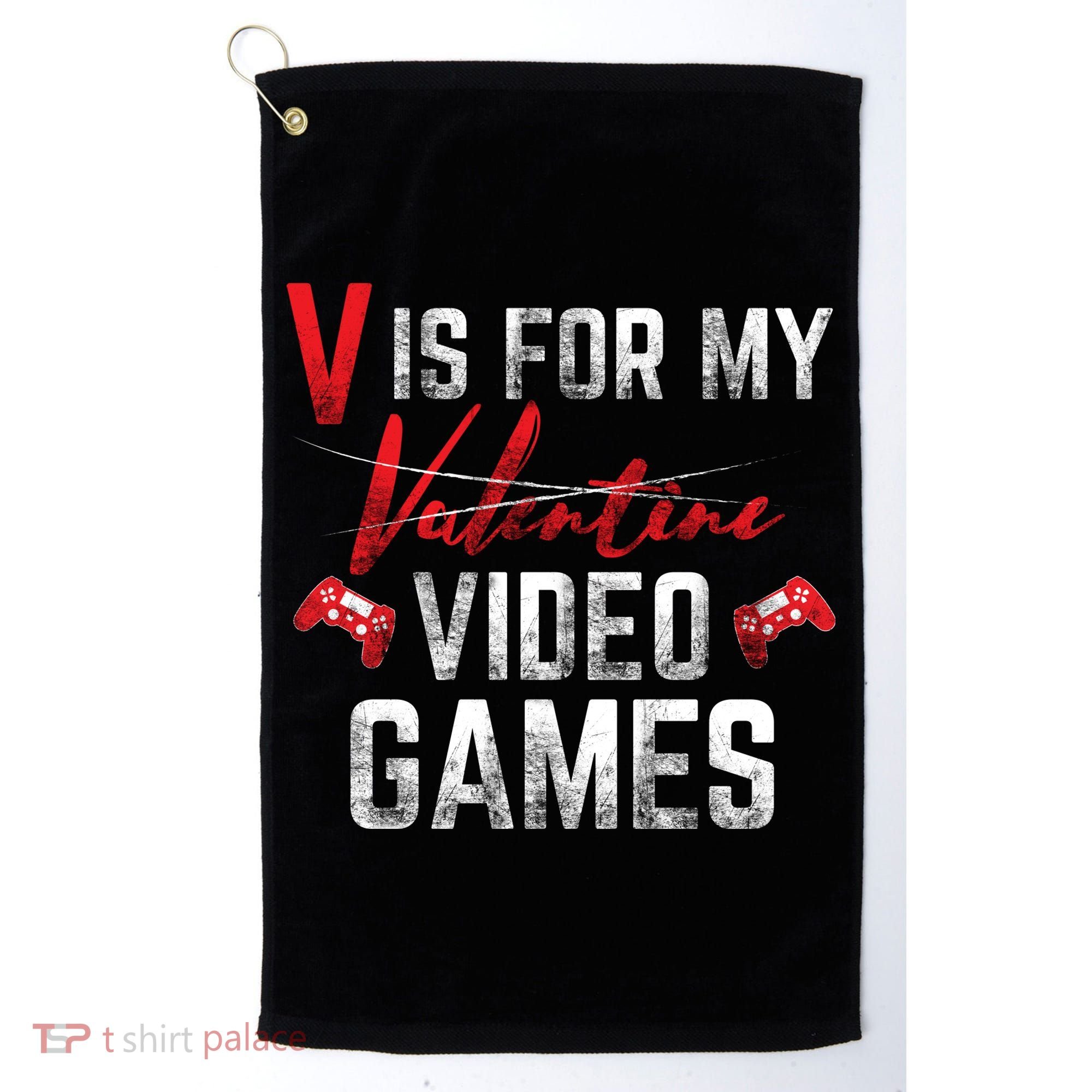 V Is For Video Games Funny Valentines Day Golf Towel