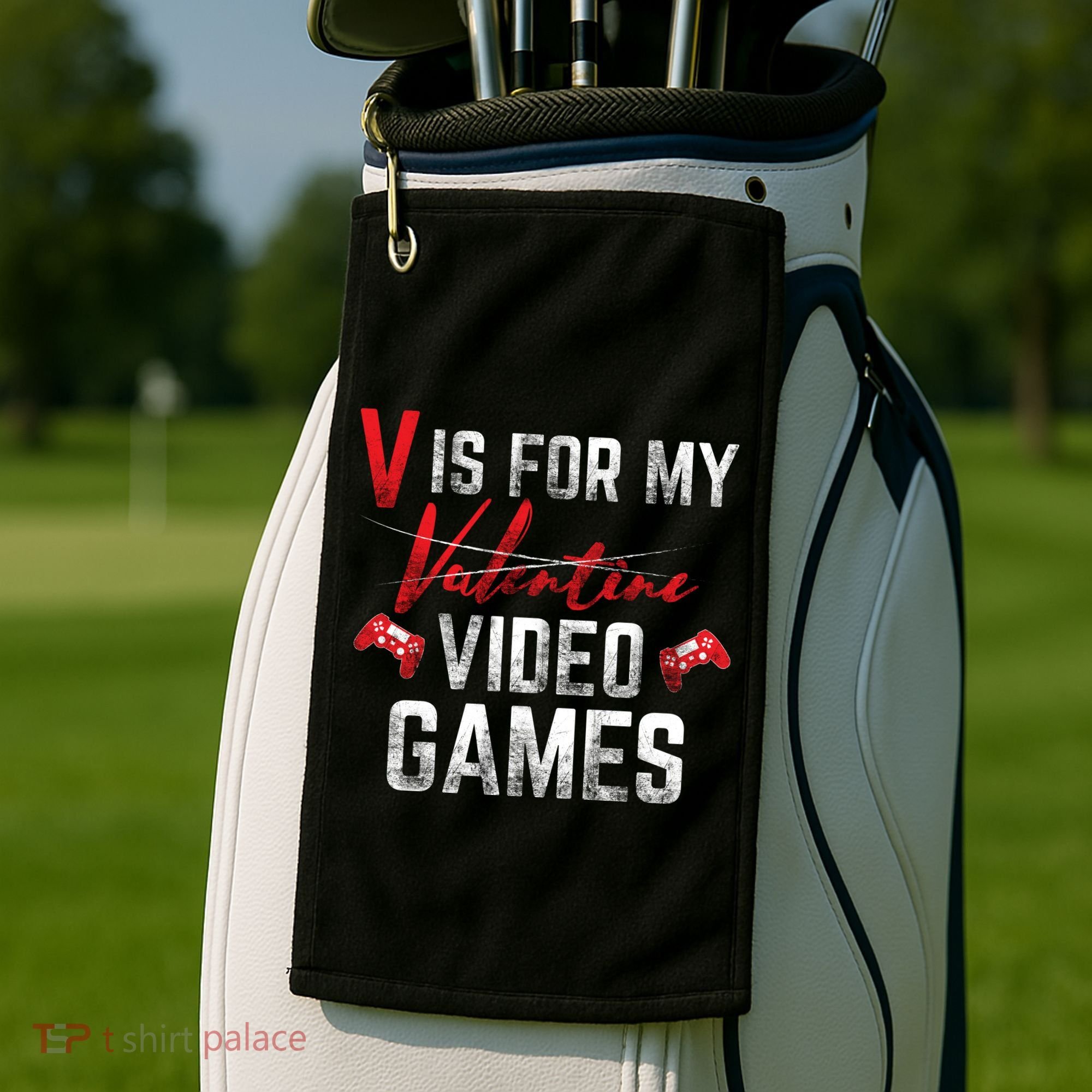 V Is For Video Games Funny Valentines Day Golf Towel