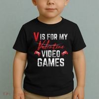 V Is For Video Games Funny Valentines Day Toddler T-Shirt thumb 2