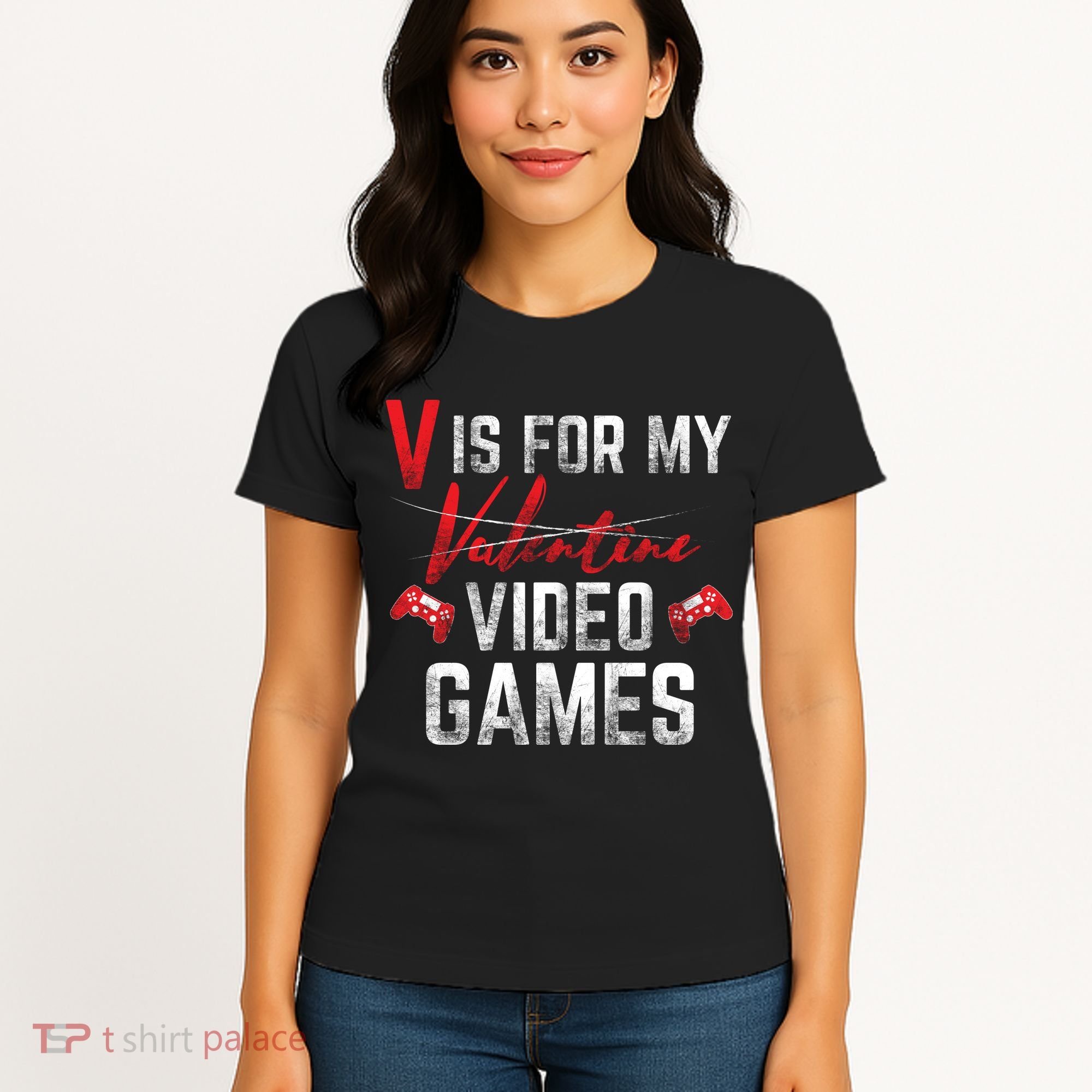 V Is For Video Games Funny Valentines Day Women's T-Shirt