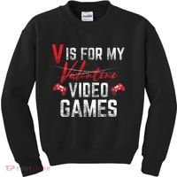 V Is For Video Games Funny Valentines Day Kids Sweatshirt thumb 0