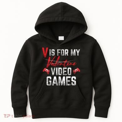 V Is For Video Games Funny Valentines Day Kids Hoodie