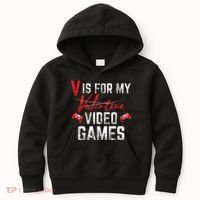 V Is For Video Games Funny Valentines Day Kids Hoodie thumb 0