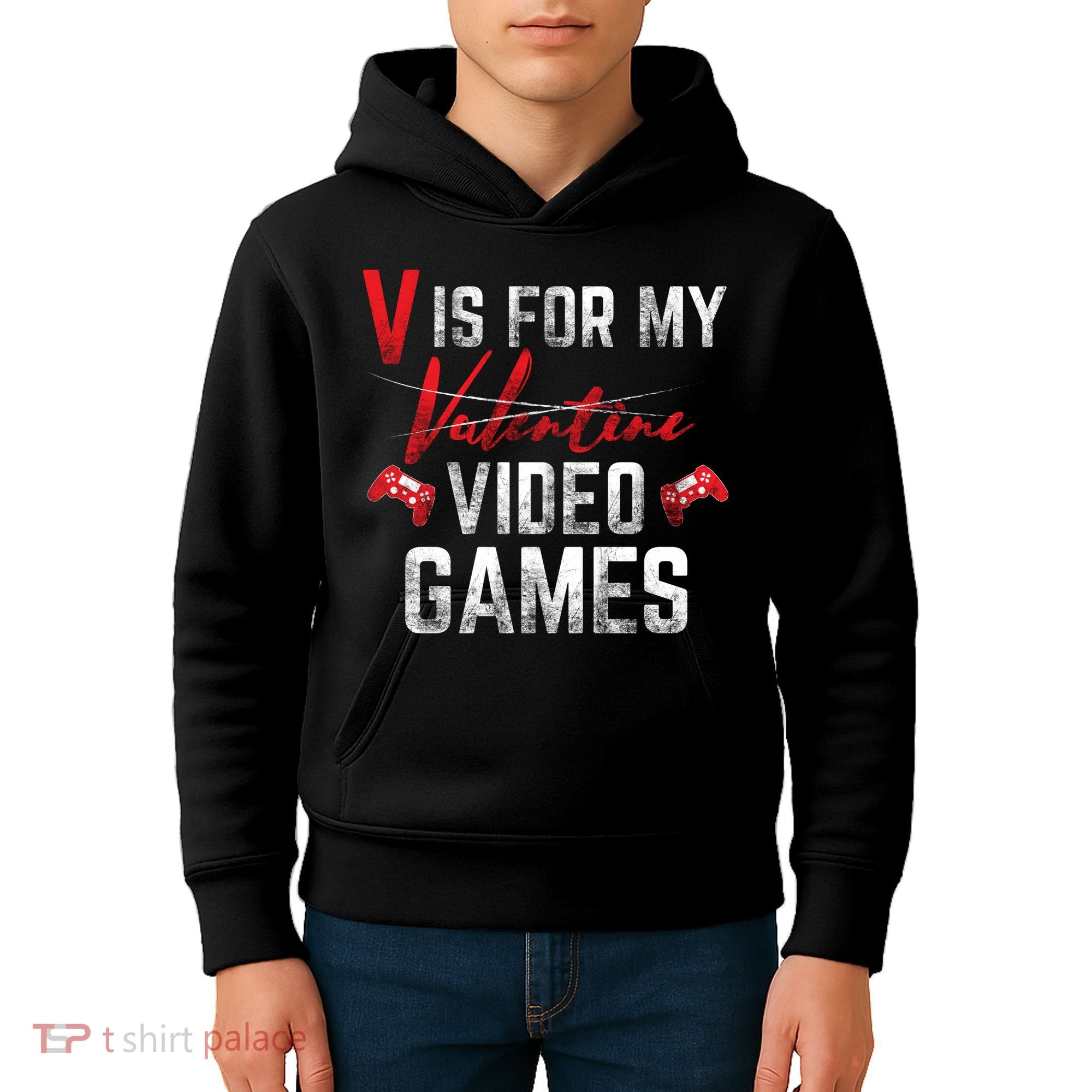 V Is For Video Games Funny Valentines Day Kids Hoodie
