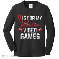 V Is For Video Games Funny Valentines Day Kids Long Sleeve Shirt thumb 0