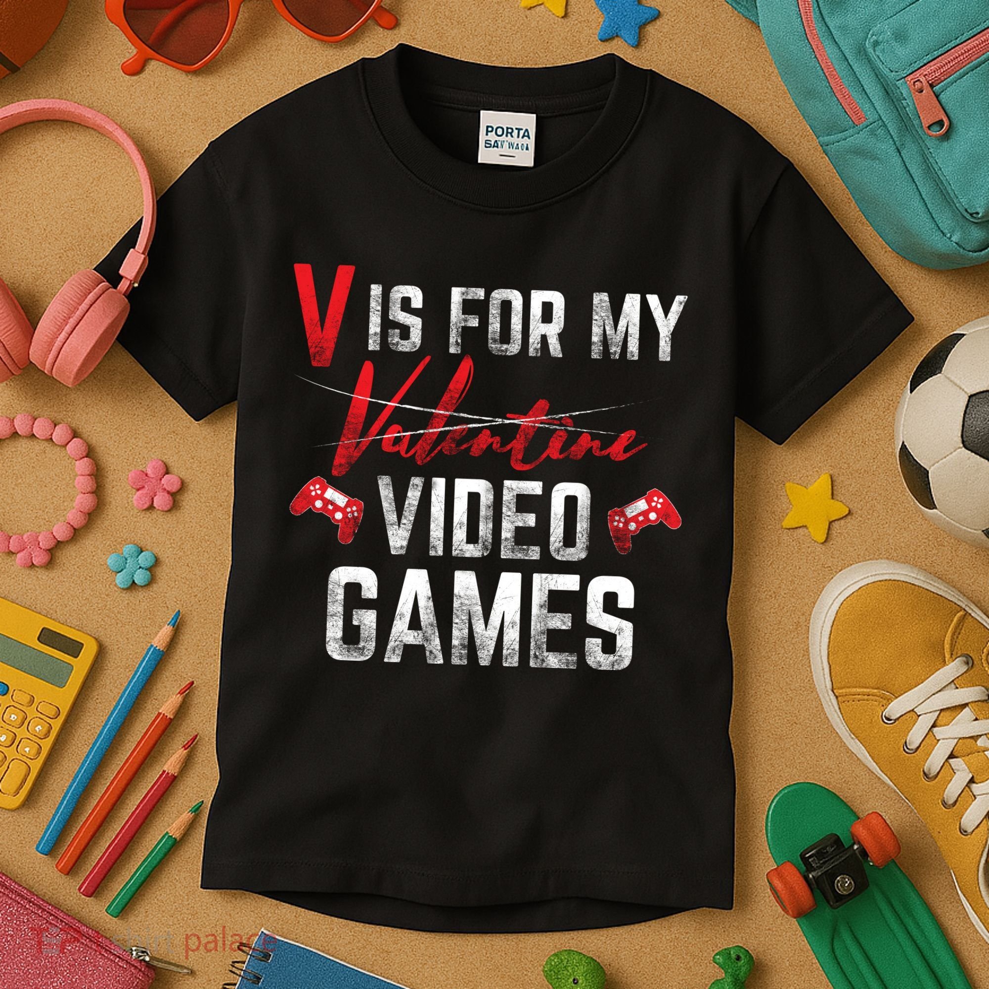 V Is For Video Games Funny Valentines Day Kids T-Shirt