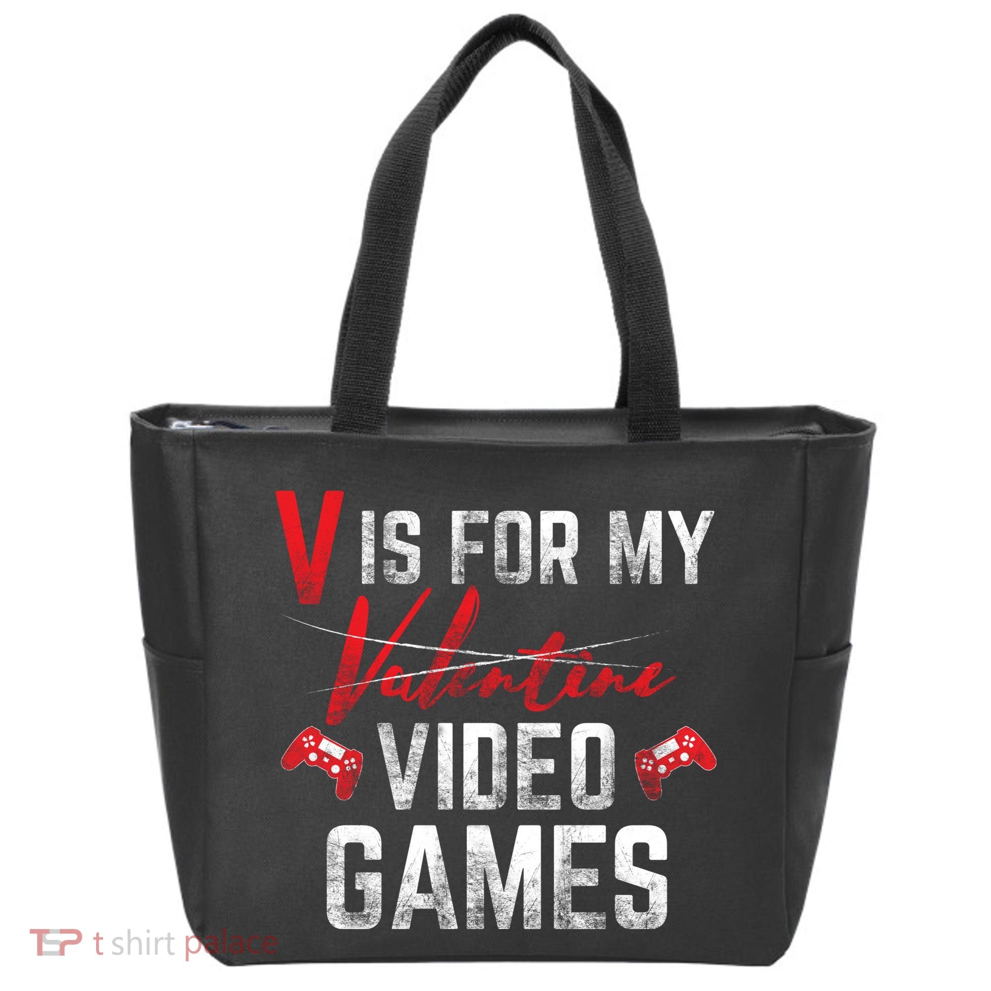 V Is For Video Games Funny Valentines Day Tote Bag