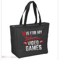 V Is For Video Games Funny Valentines Day Tote Bag thumb 2