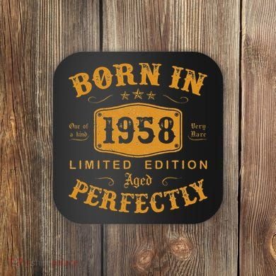 Vintage 1958 Birthday Celebration 65th Year Gift Coaster
