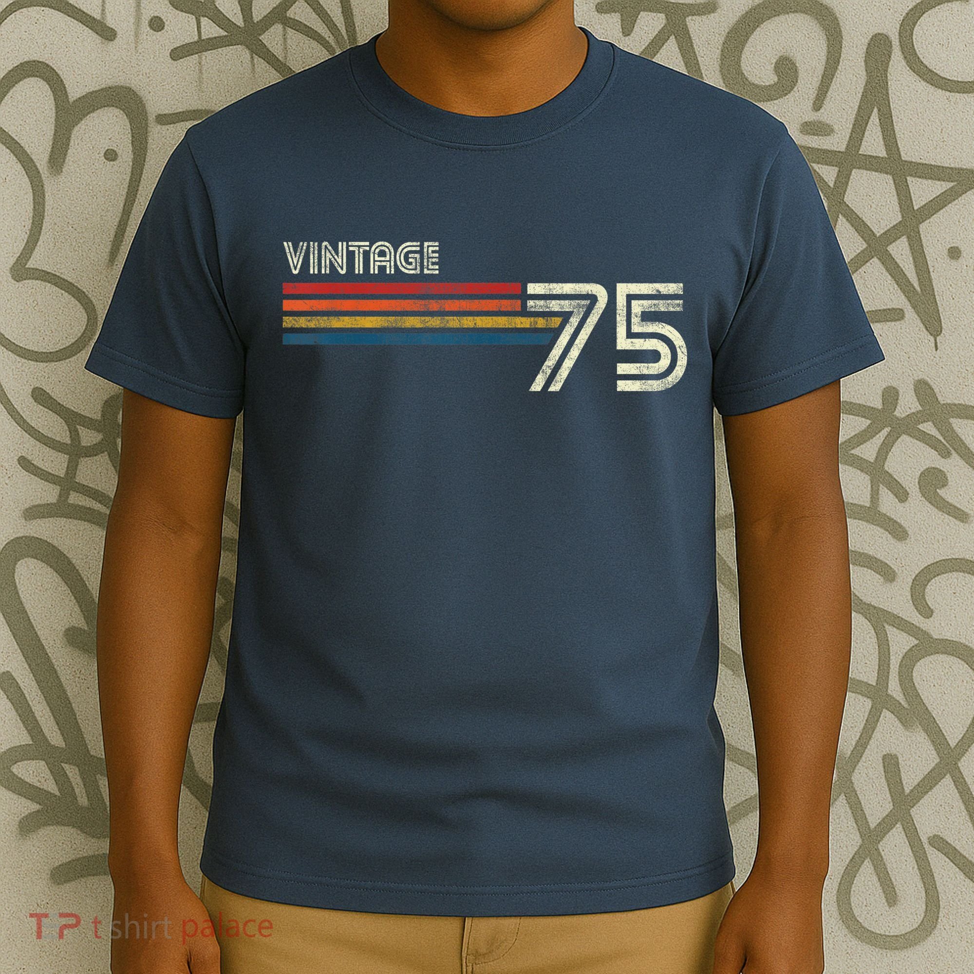 Vintage 1975 Chest Stripe 48 Birthday T-Shirt