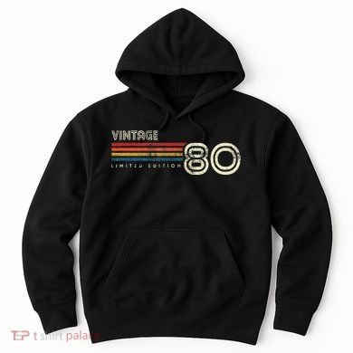 Vintage 1980 Chest Stripe Birthday Hoodie