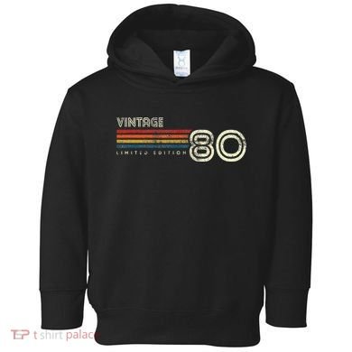 Vintage 1980 Chest Stripe Birthday Toddler Hoodie