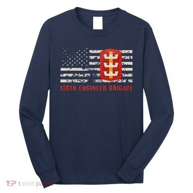 Vintage 130th Engineer Usa Brigade Usa Flag Long Sleeve Shirt