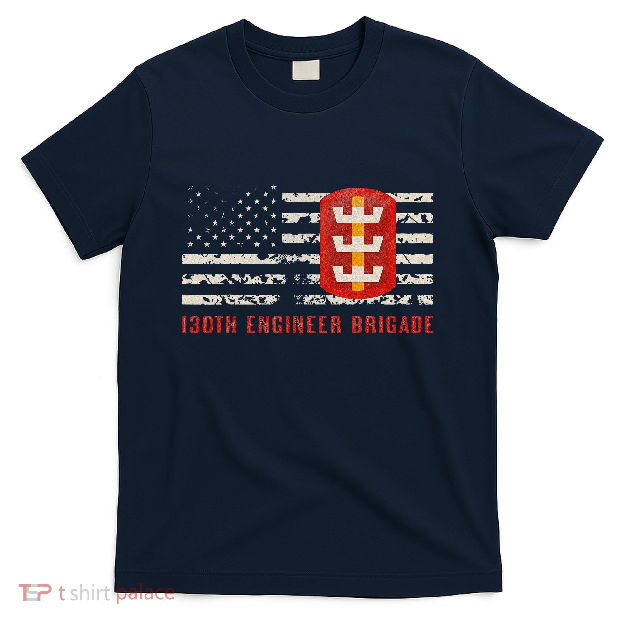 Vintage 130th Engineer Usa Brigade Usa Flag T-Shirt
