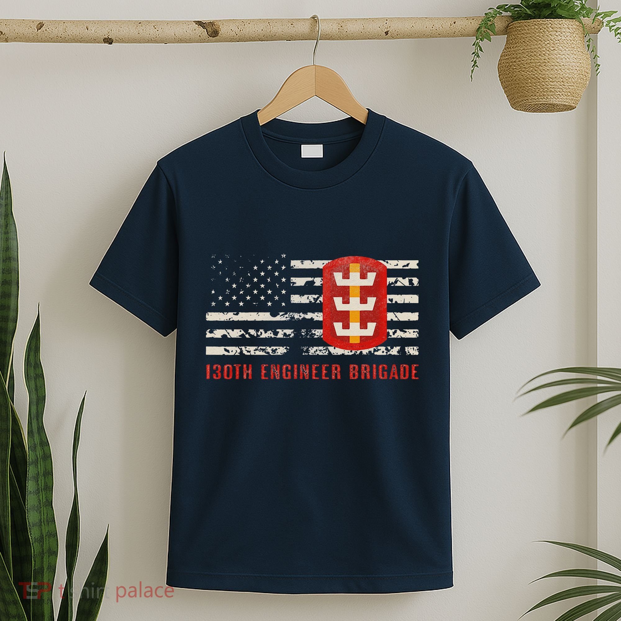 Vintage 130th Engineer Usa Brigade Usa Flag T-Shirt