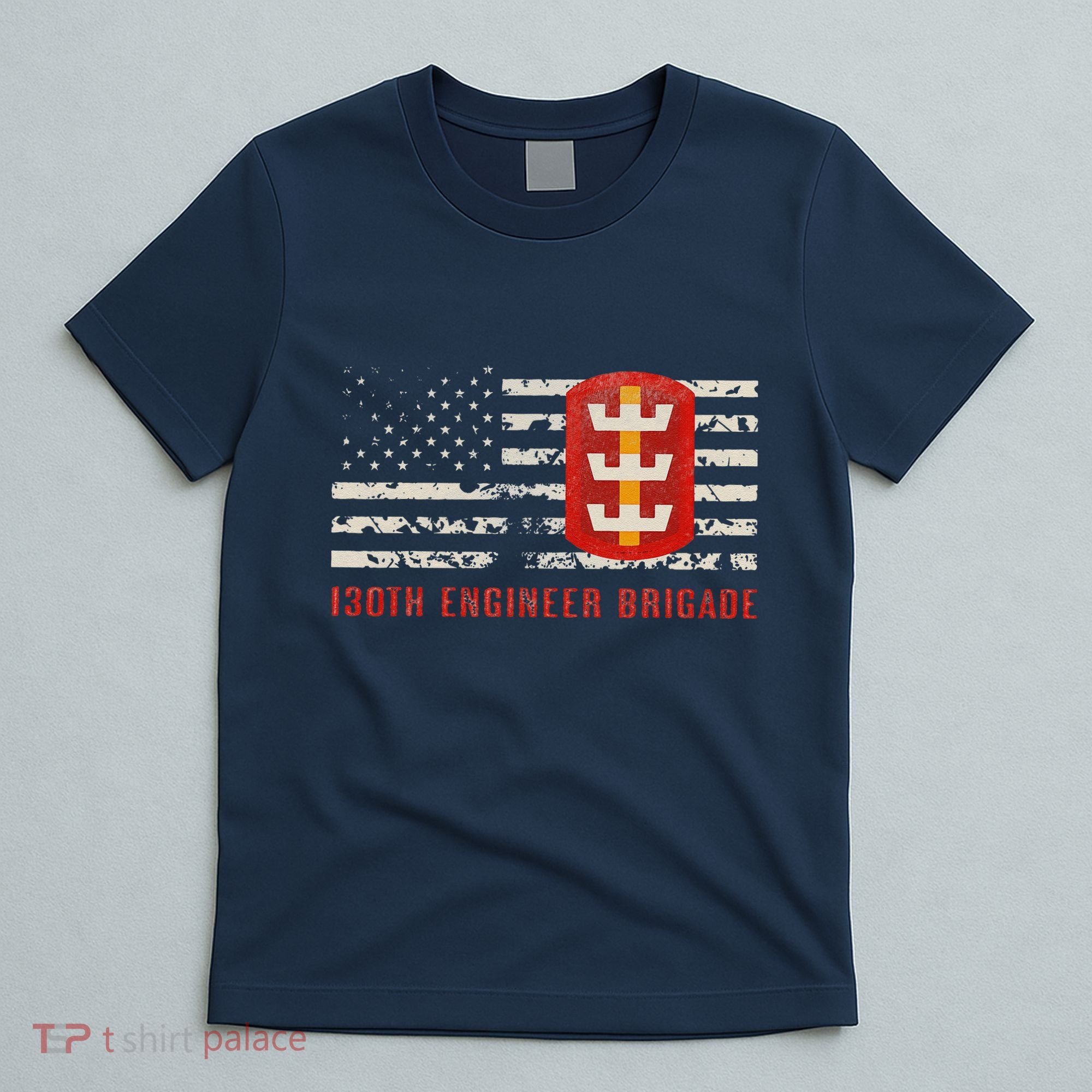 Vintage 130th Engineer Usa Brigade Usa Flag T-Shirt