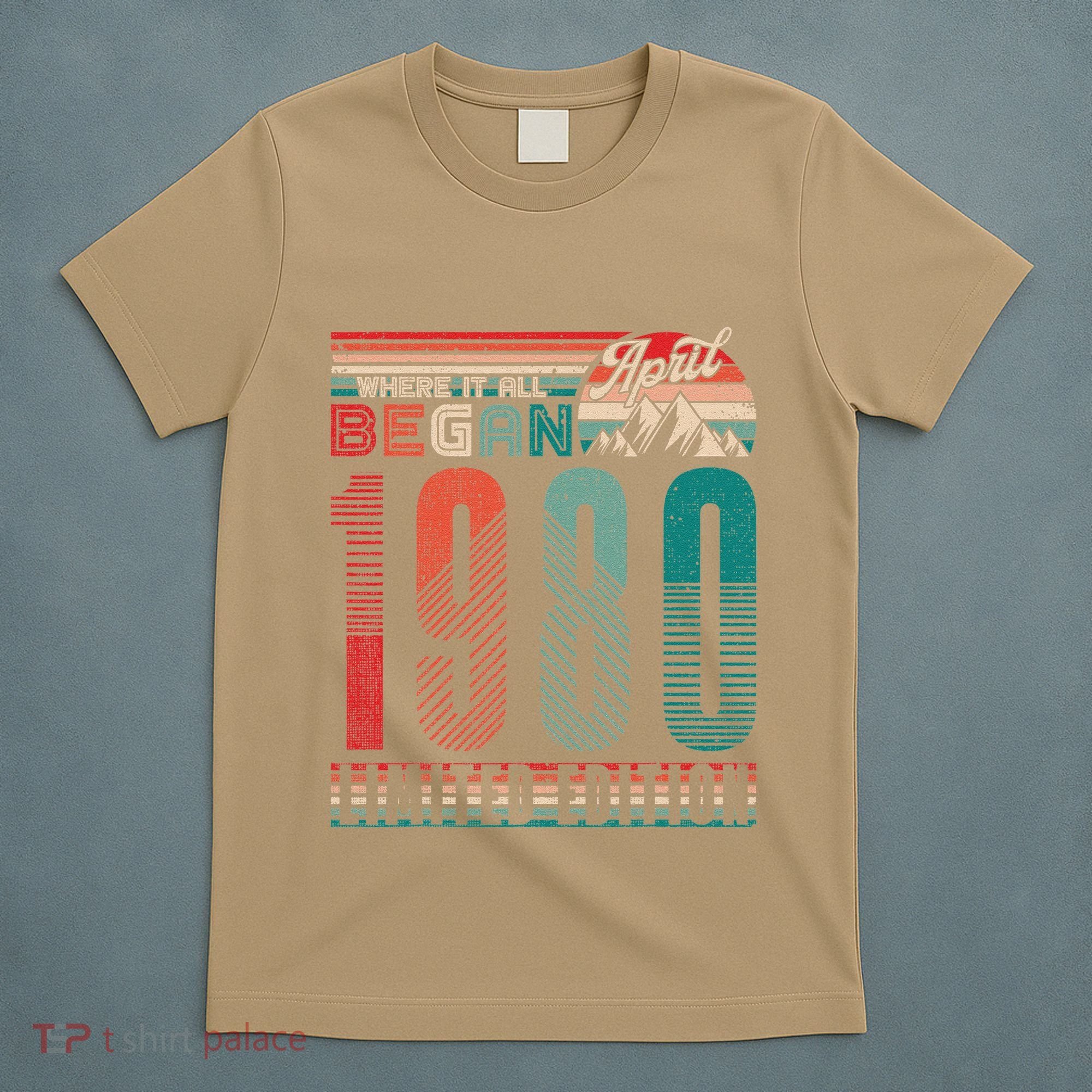 Vintage 1980 Where It All Began Retro Sunset April Birthday T-Shirt