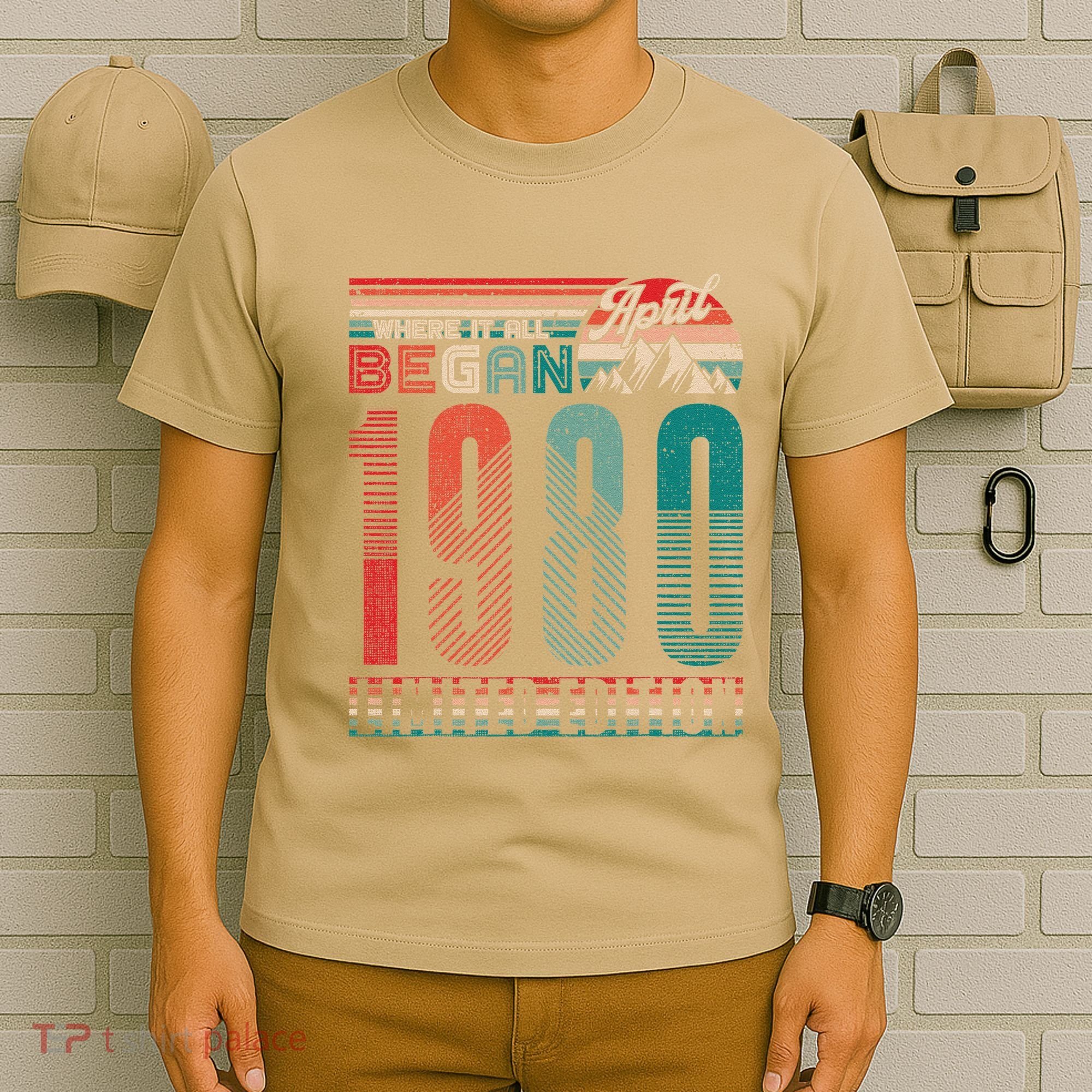 Vintage 1980 Where It All Began Retro Sunset April Birthday T-Shirt