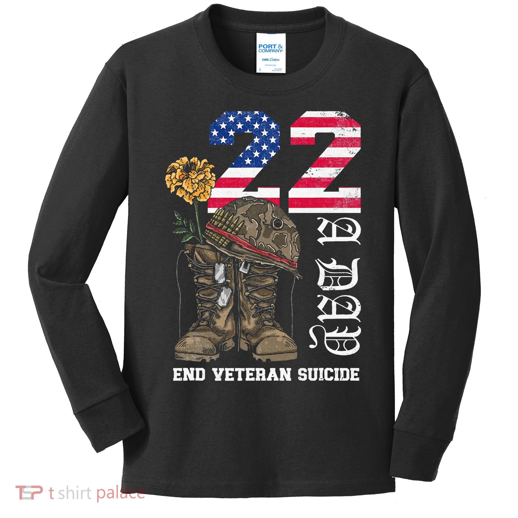 Veteran 22 A Day Take Their Lives End Veteran Suicide Kids Long Sleeve Shirt