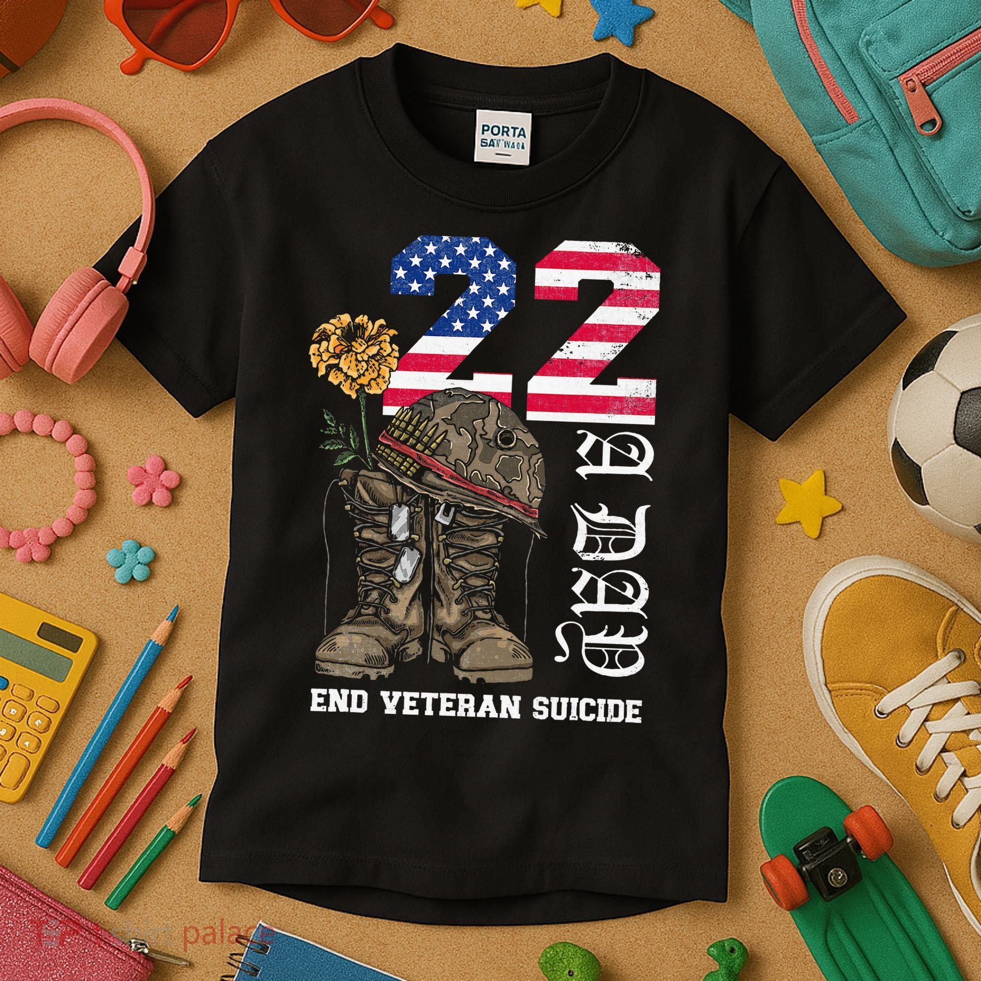 Veteran 22 A Day Take Their Lives End Veteran Suicide Kids T-Shirt