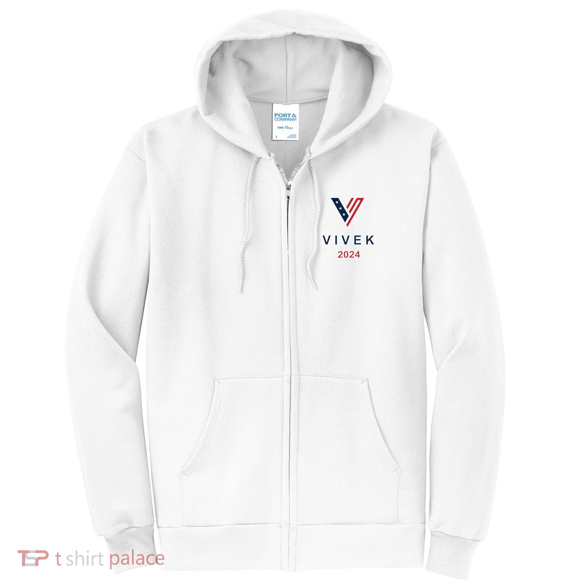 Vivek 2024 Pocket Print Logo Full Zip Hoodie