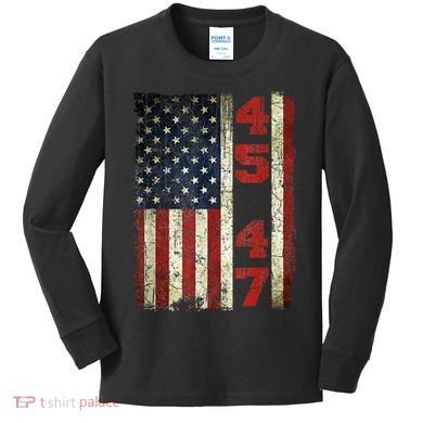 Vintage 45 47 America Flag Kids Long Sleeve Shirt