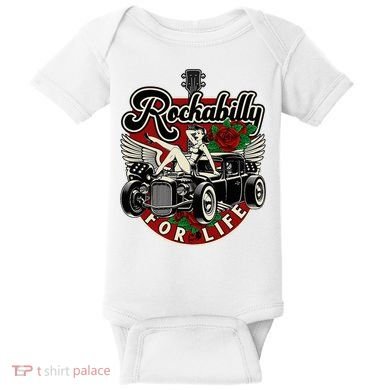 Vintage 50s Rnr Design Rockabilly For Life Baby Bodysuit
