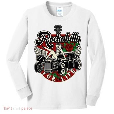 Vintage 50s Rnr Design Rockabilly For Life Kids Long Sleeve Shirt