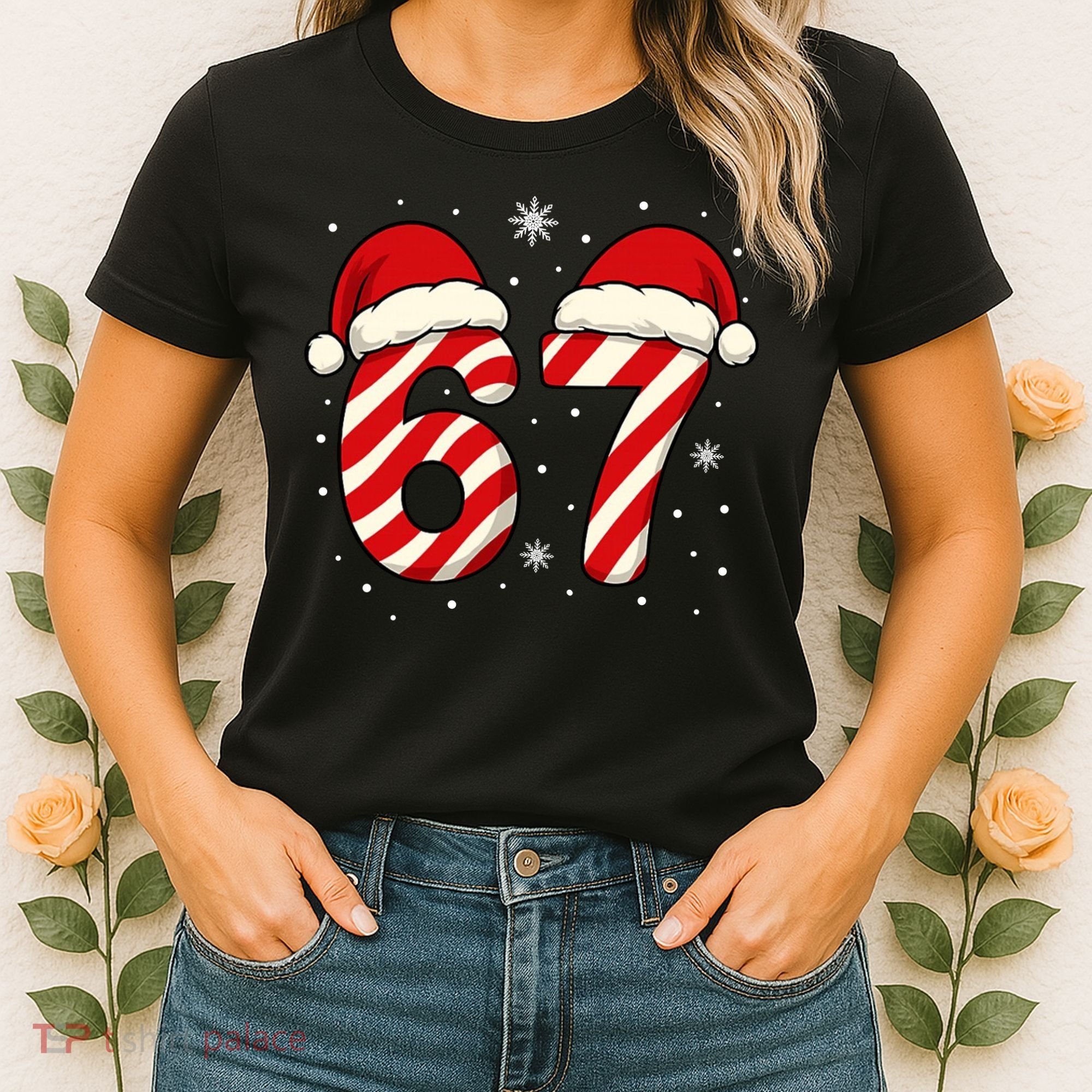 Viral 67 Candy Canes Santa 6-7 Christmas Funny Women's T-Shirt