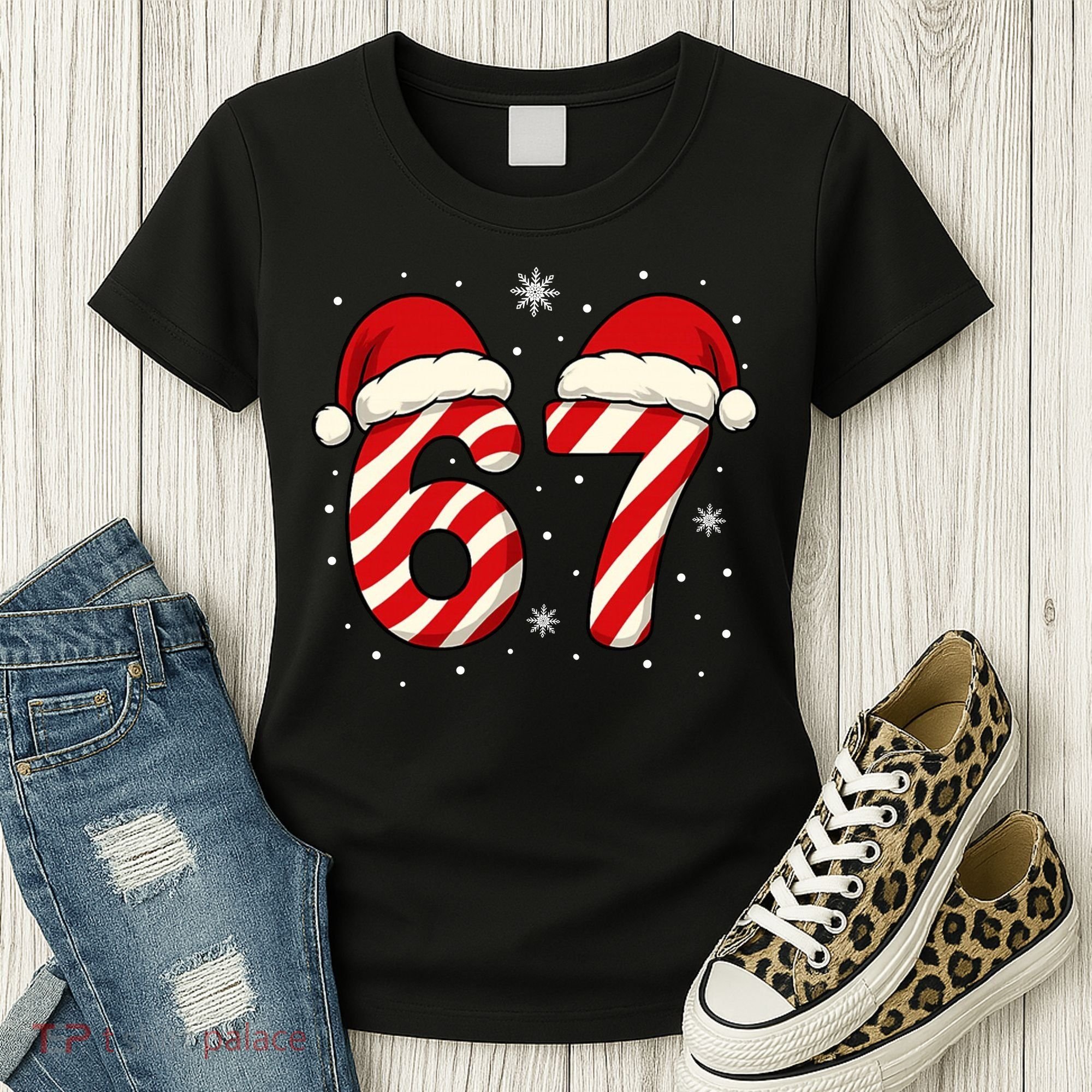 Viral 67 Candy Canes Santa 6-7 Christmas Funny Women's T-Shirt