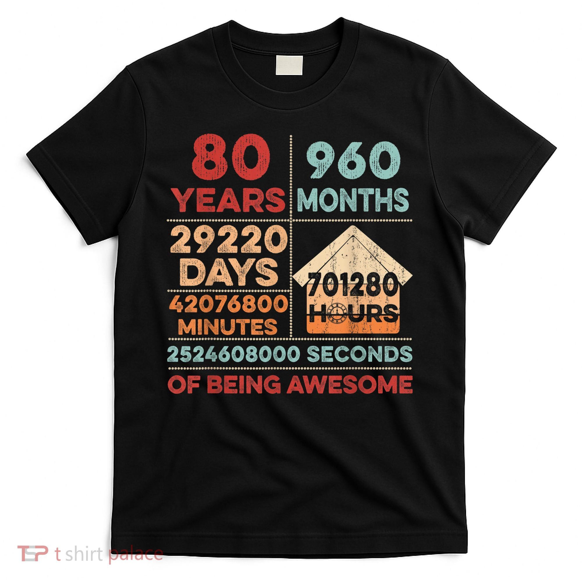 Vintage 80th Birthday Gifts 80 Years Old 960 Months  T-Shirt