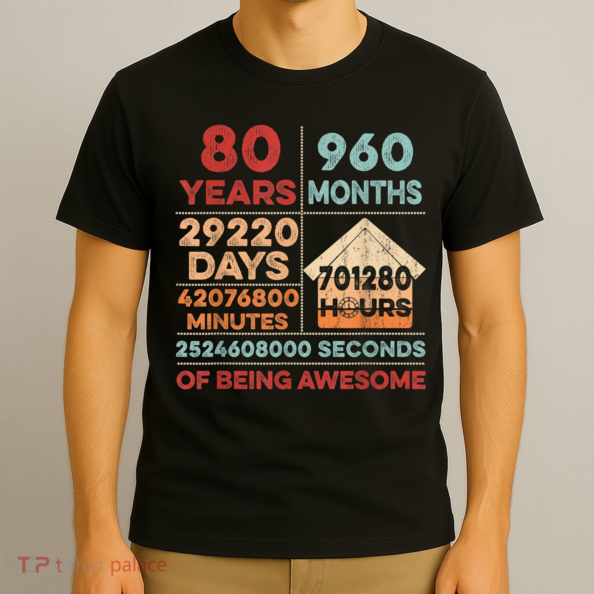 Vintage 80th Birthday Gifts 80 Years Old 960 Months  T-Shirt