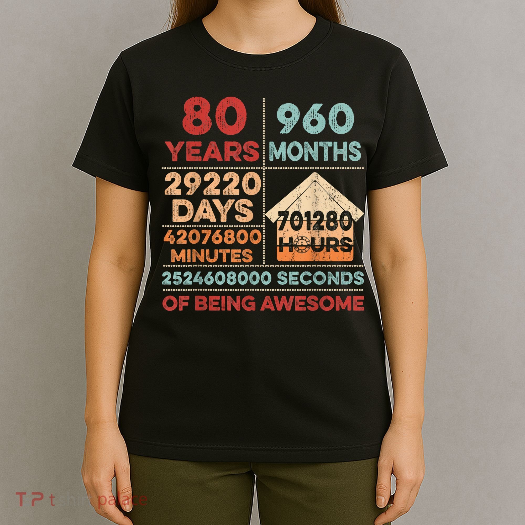 Vintage 80th Birthday Gifts 80 Years Old 960 Months  T-Shirt