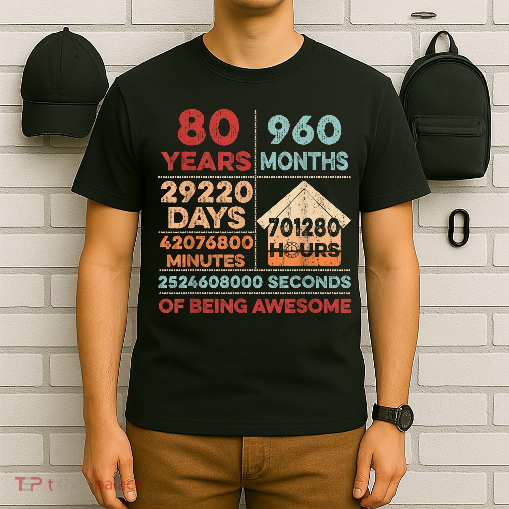 Vintage 80th Birthday Gifts 80 Years Old 960 Months  T-Shirt