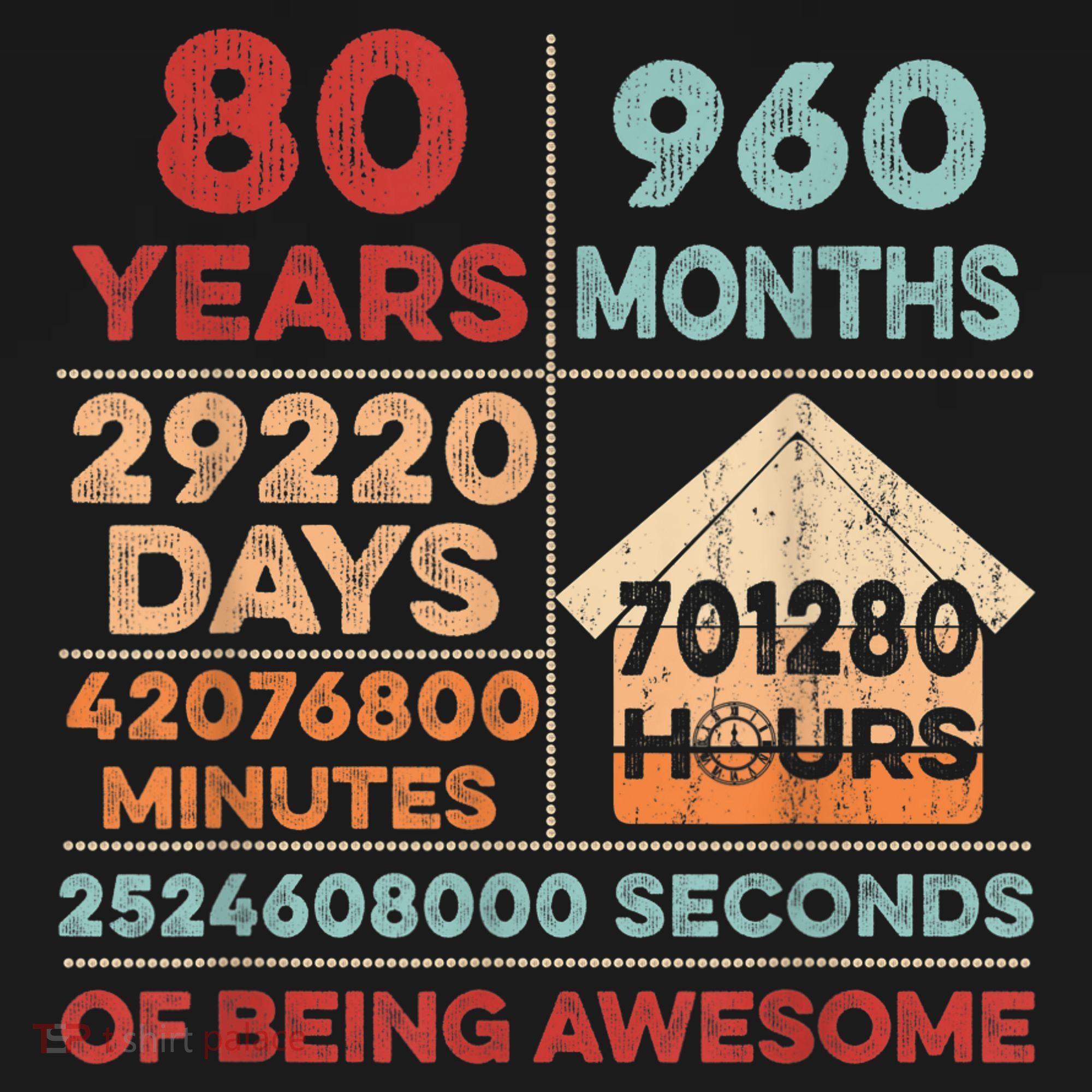 Vintage 80th Birthday Gifts 80 Years Old 960 Months  T-Shirt