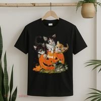 Vintage 90s Cat Pumpkin Halloween Retro Floral Spooky Season Gift T-Shirt thumb 2