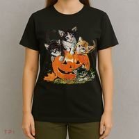 Vintage 90s Cat Pumpkin Halloween Retro Floral Spooky Season Gift T-Shirt thumb 4