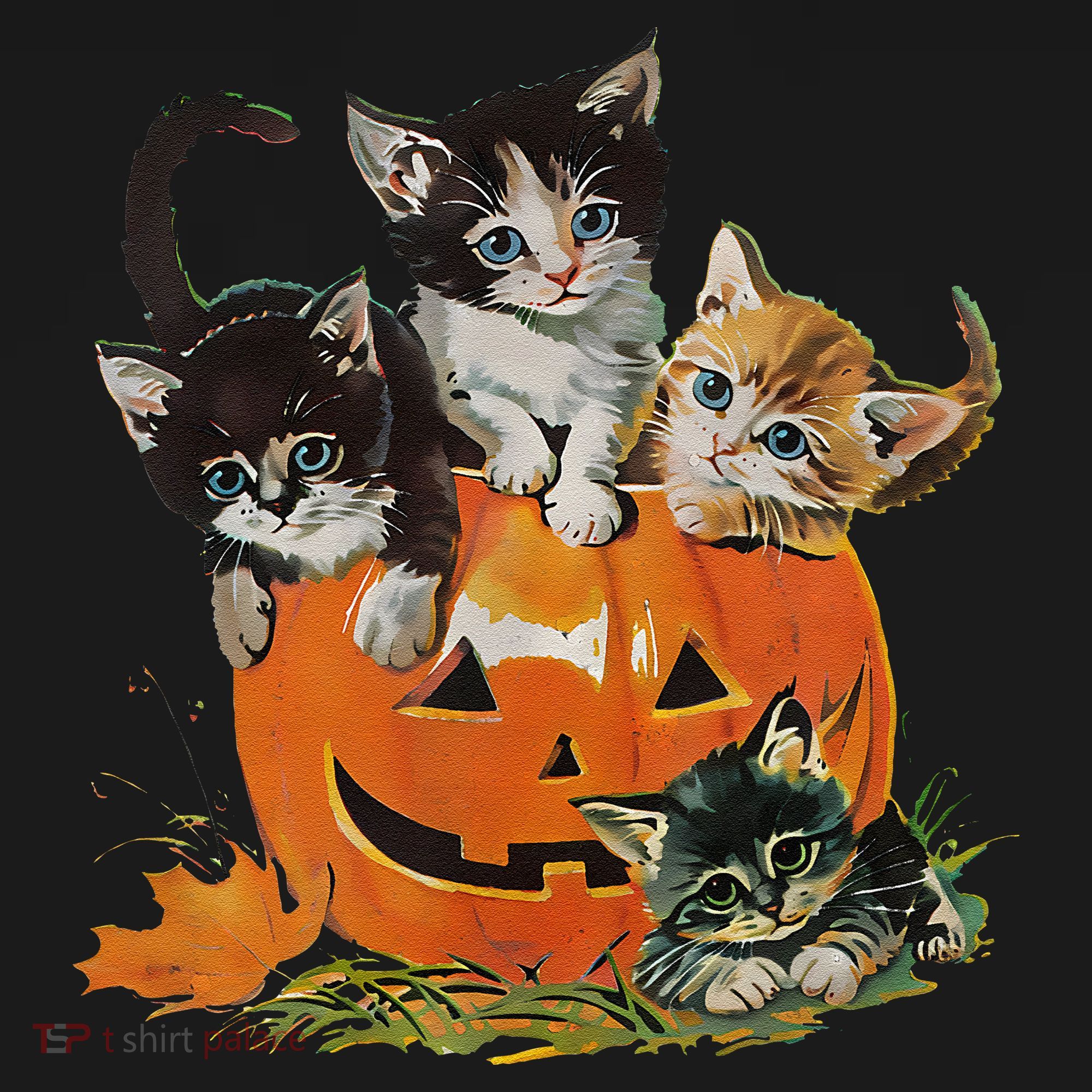 Vintage 90s Cat Pumpkin Halloween Retro Floral Spooky Season Gift T-Shirt