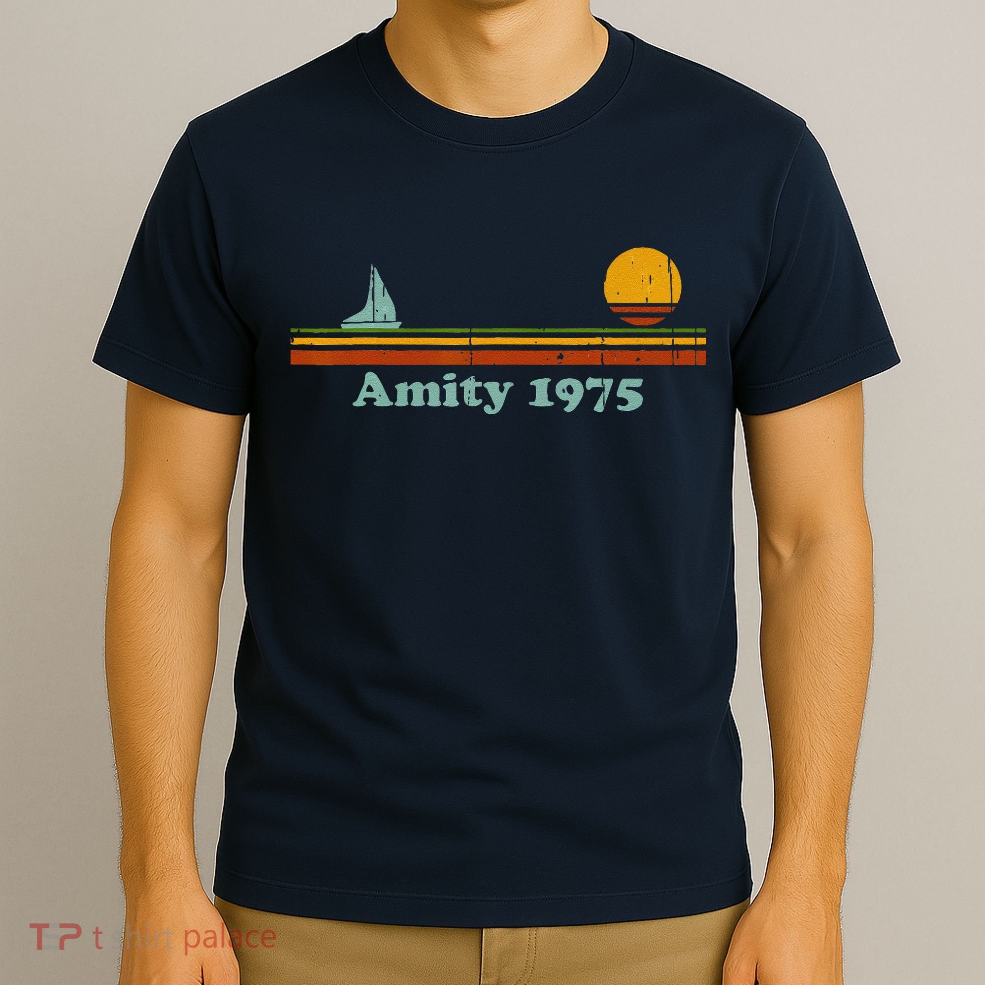 Vintage Amity 1975 Sunset Retro Sailboat Sunrise Summer T-Shirt