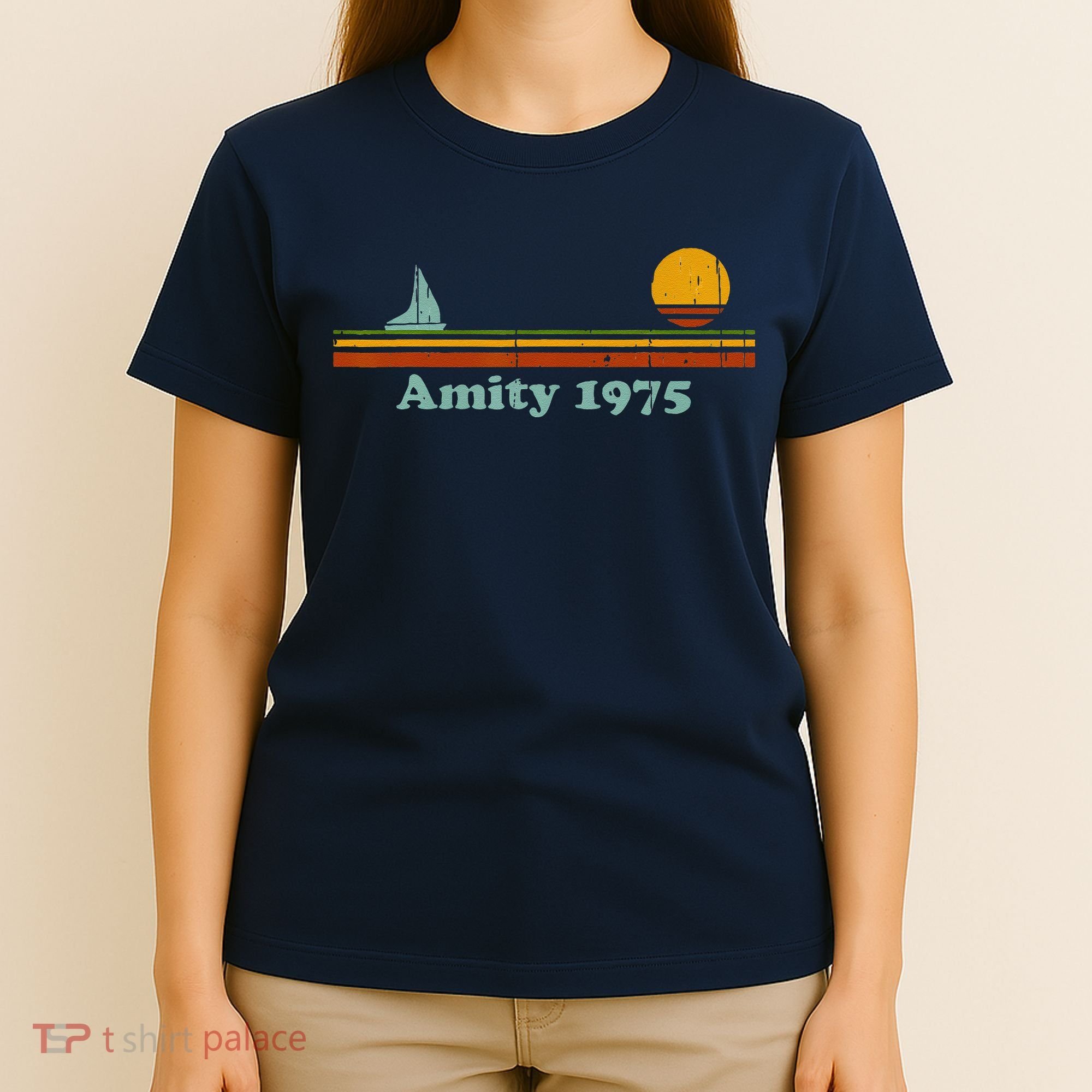 Vintage Amity 1975 Sunset Retro Sailboat Sunrise Summer T-Shirt