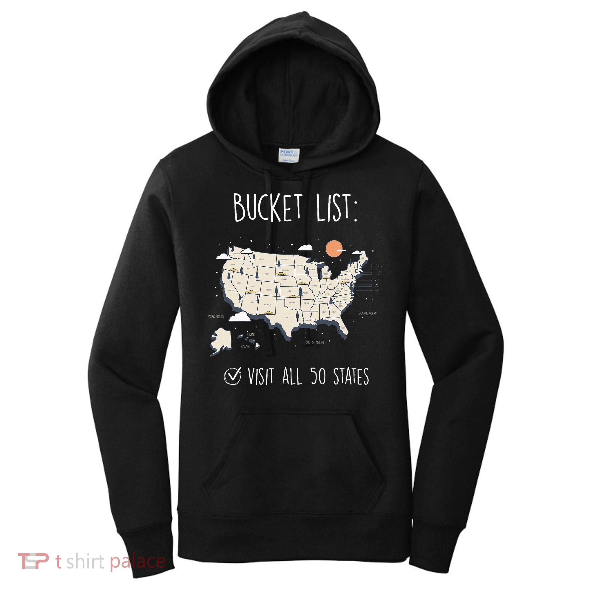 Visit All 50 States Usa Travel Map Mission Accomplished Women's Hoodie