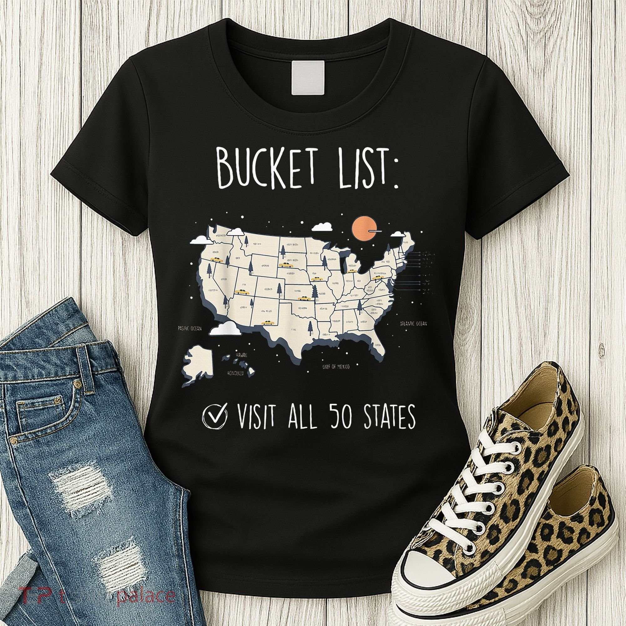 Visit All 50 States Usa Travel Map Mission Accomplished Women's T-Shirt