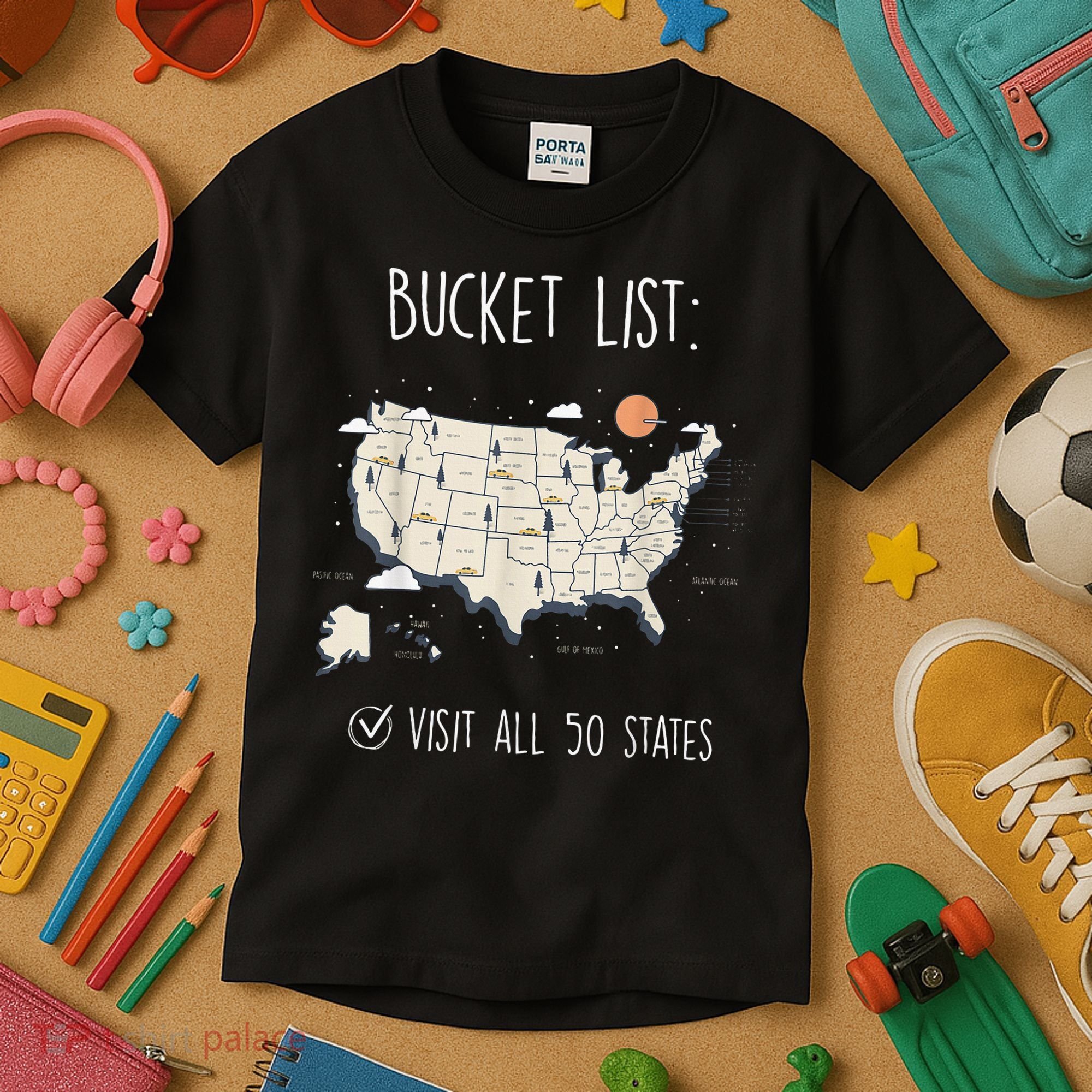 Visit All 50 States Usa Travel Map Mission Accomplished Kids T-Shirt