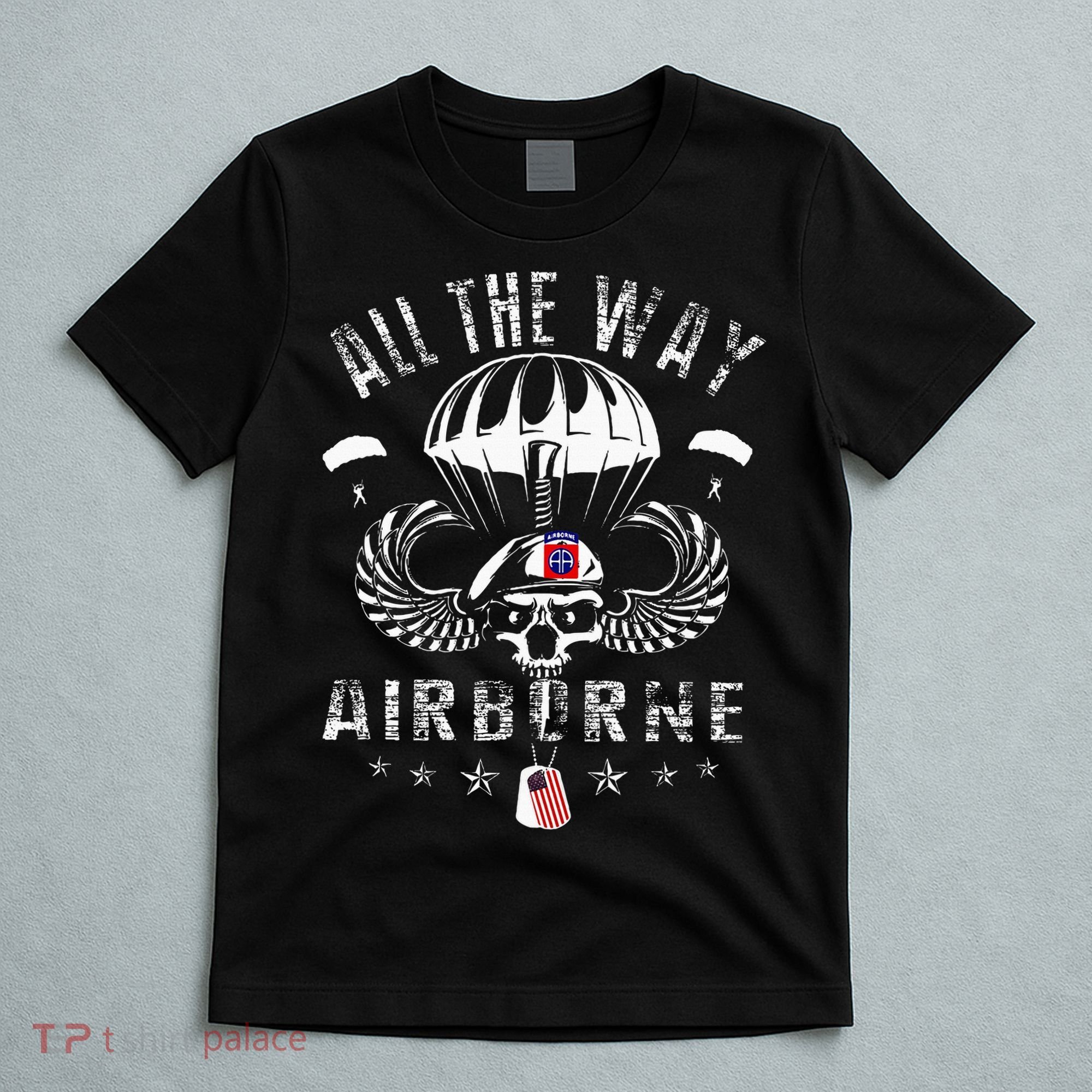 Vintage Army 82nd Airborne All The Way Skull Maroon Beret T-Shirt